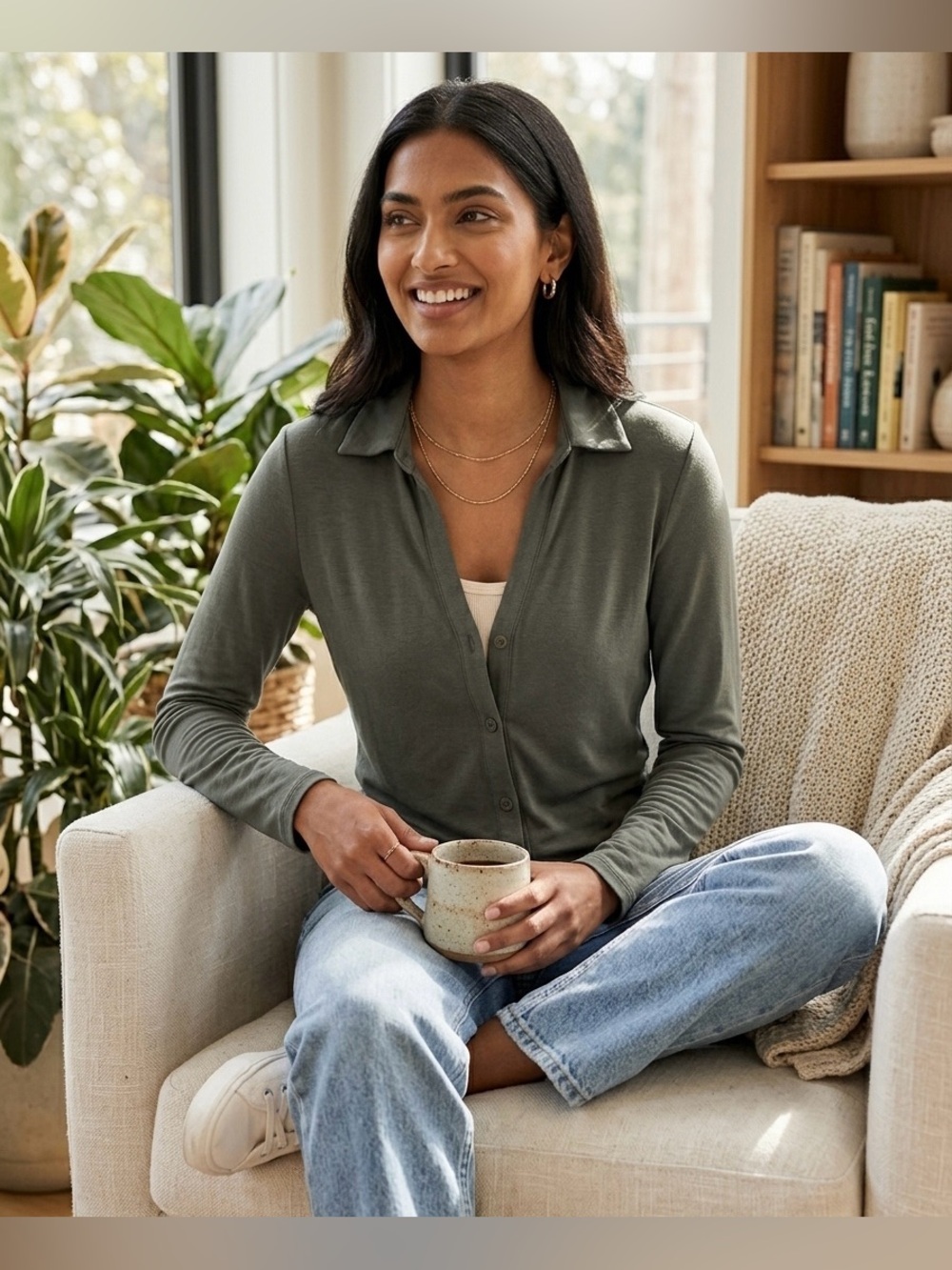 Madewell Green Button Down Shirt Supima Cotton Micromodal Soft Top Size Small